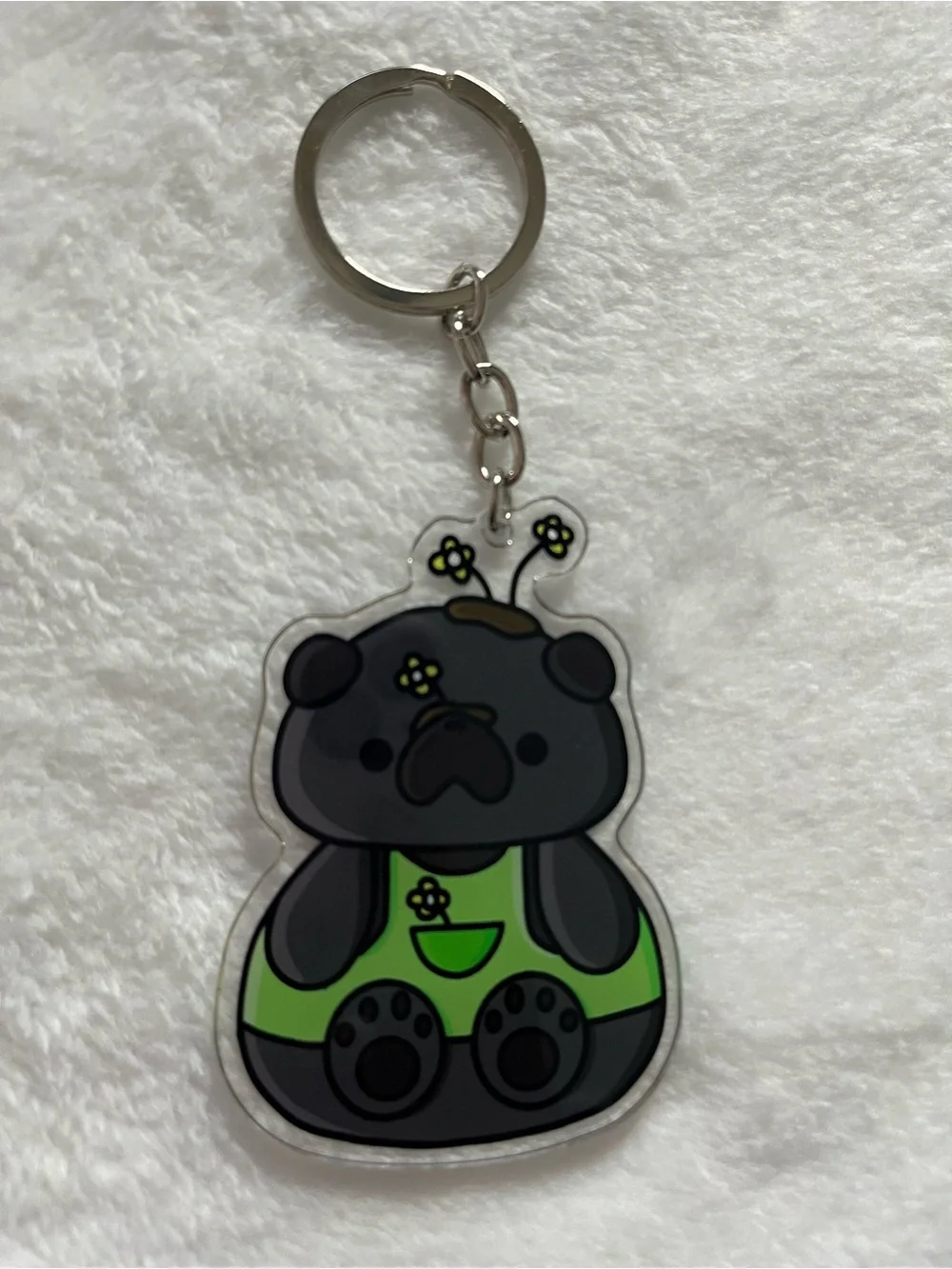 Pug Cute Black pug Keychain with Green Outfit